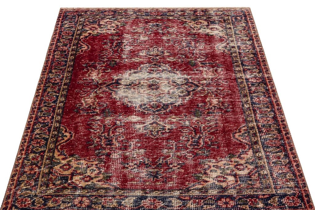 RubyTreasure: Handmade Vintage Turkish Rug – Rich Red, Elegant